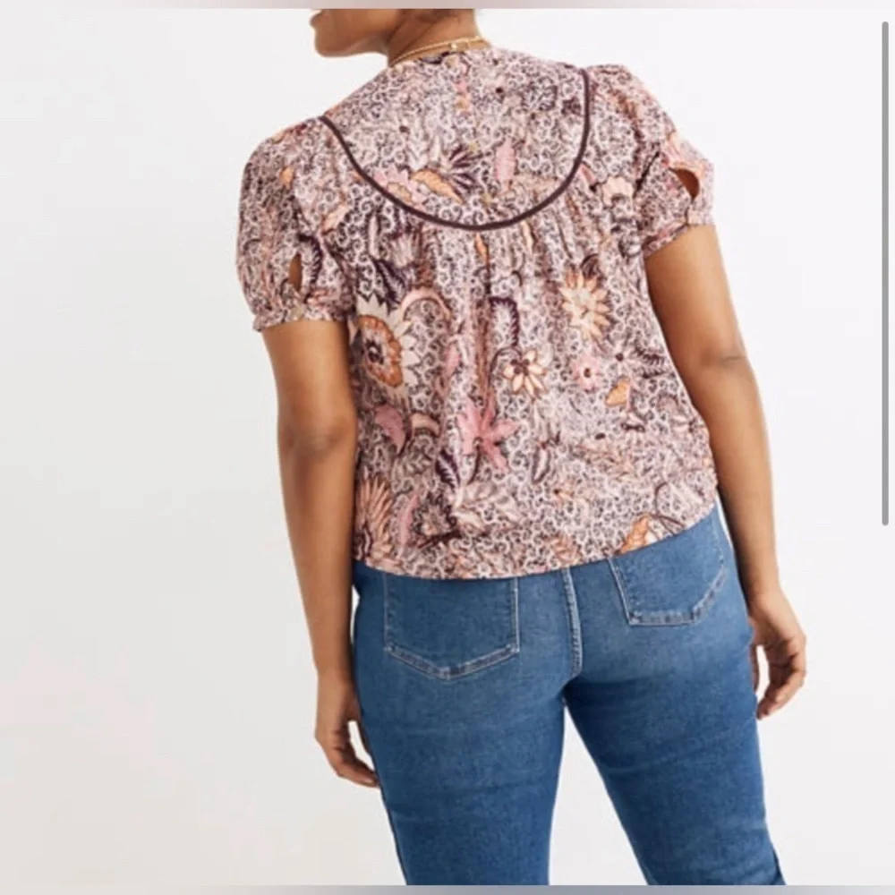 Madewell Bali Blooms Yoked Puff Sleeve Top XXS